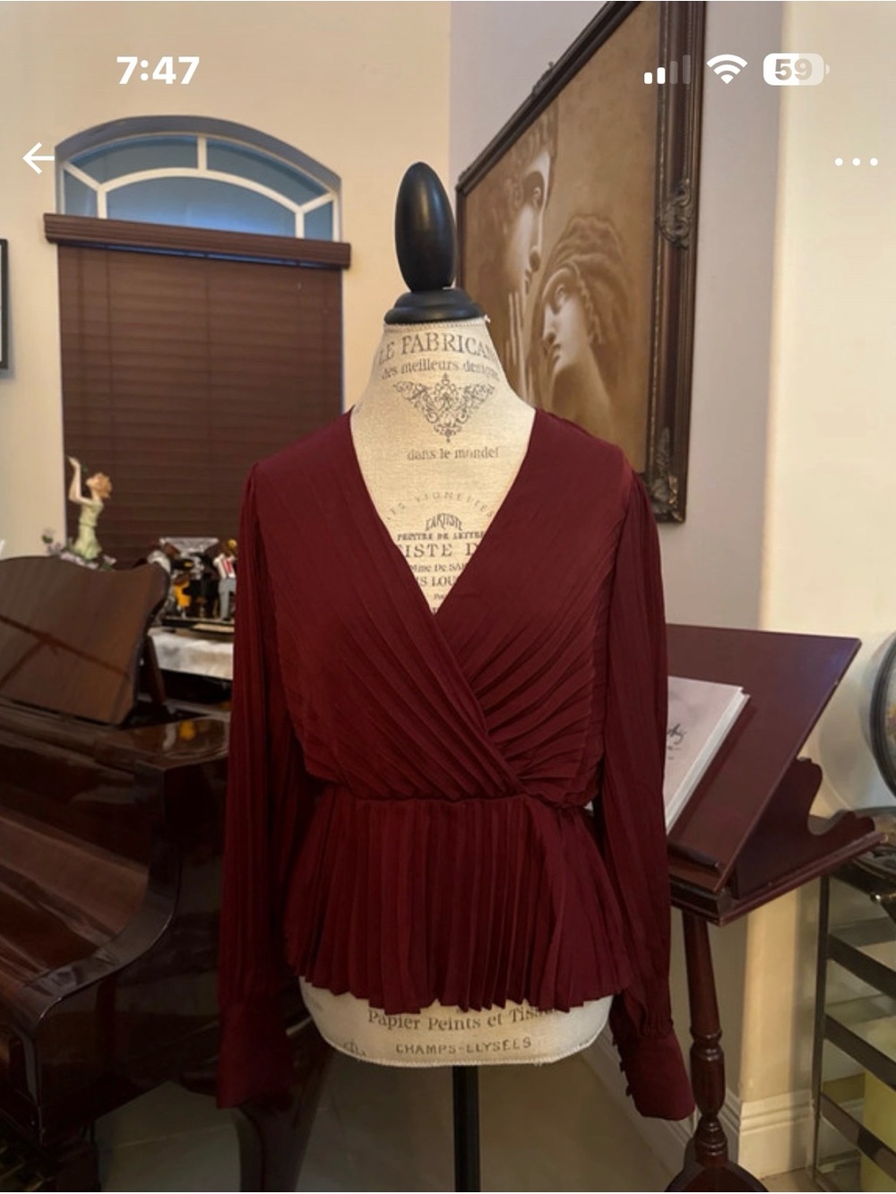 Express Women's Pleated Wrap Blouse in Burgundy